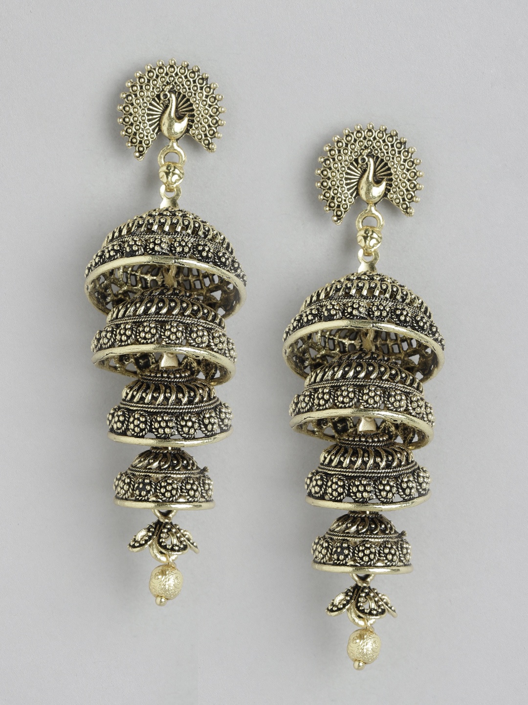 

Rang Gali Gold-Toned Classic Layered Kundan Jhumka Earrings