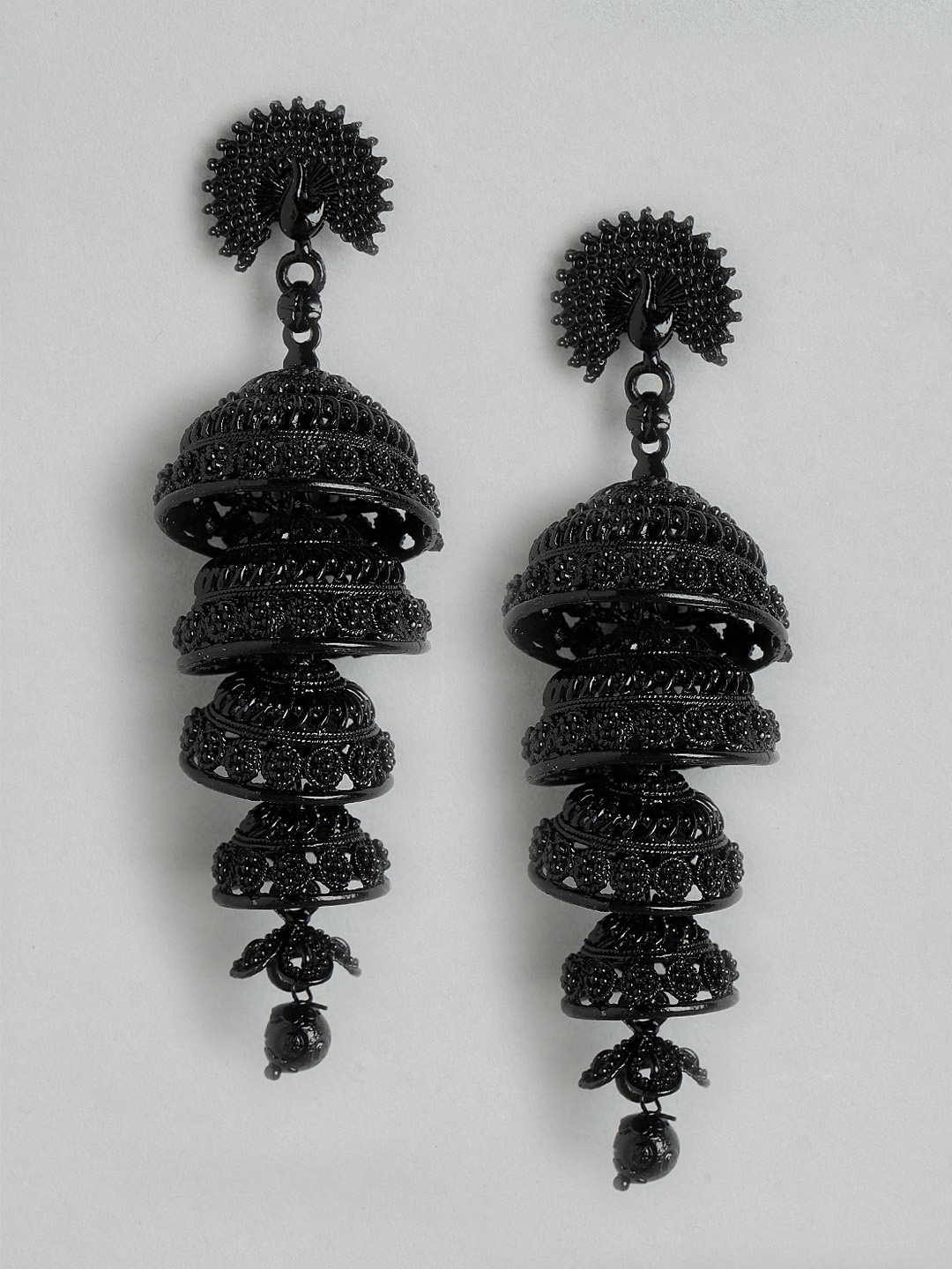 

Rang Gali Oxidised Teardrop Shaped Jhumkas Earrings, Black