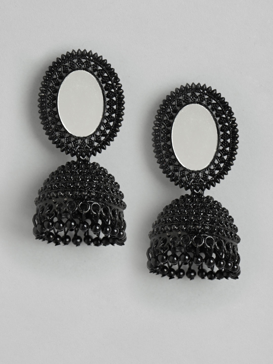 

Rang Gali Mirror Circular Jhumkas Earrings, Black