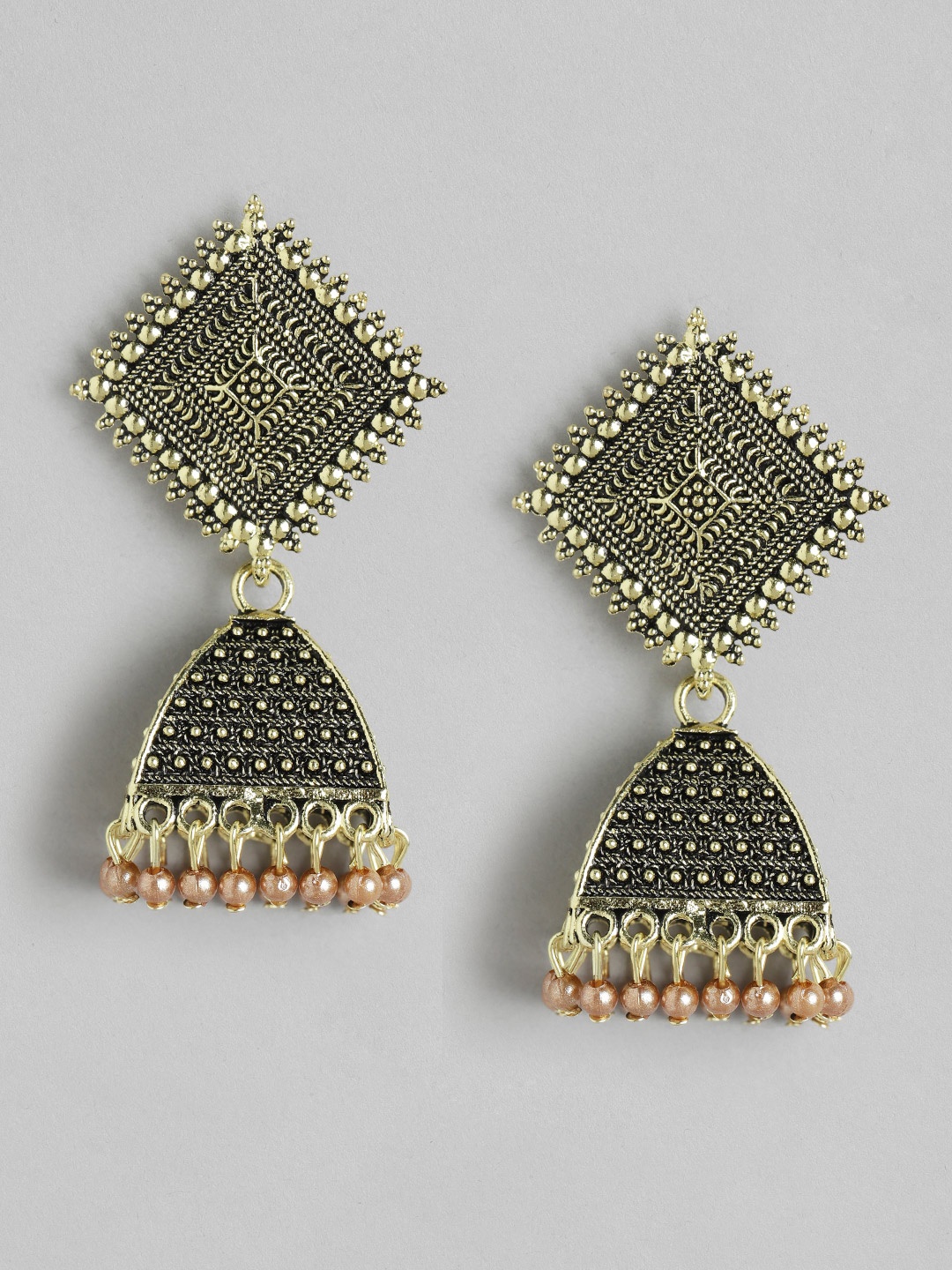 

Rang Gali Enamelled Diamond Shaped Jhumkas Earrings, Gold