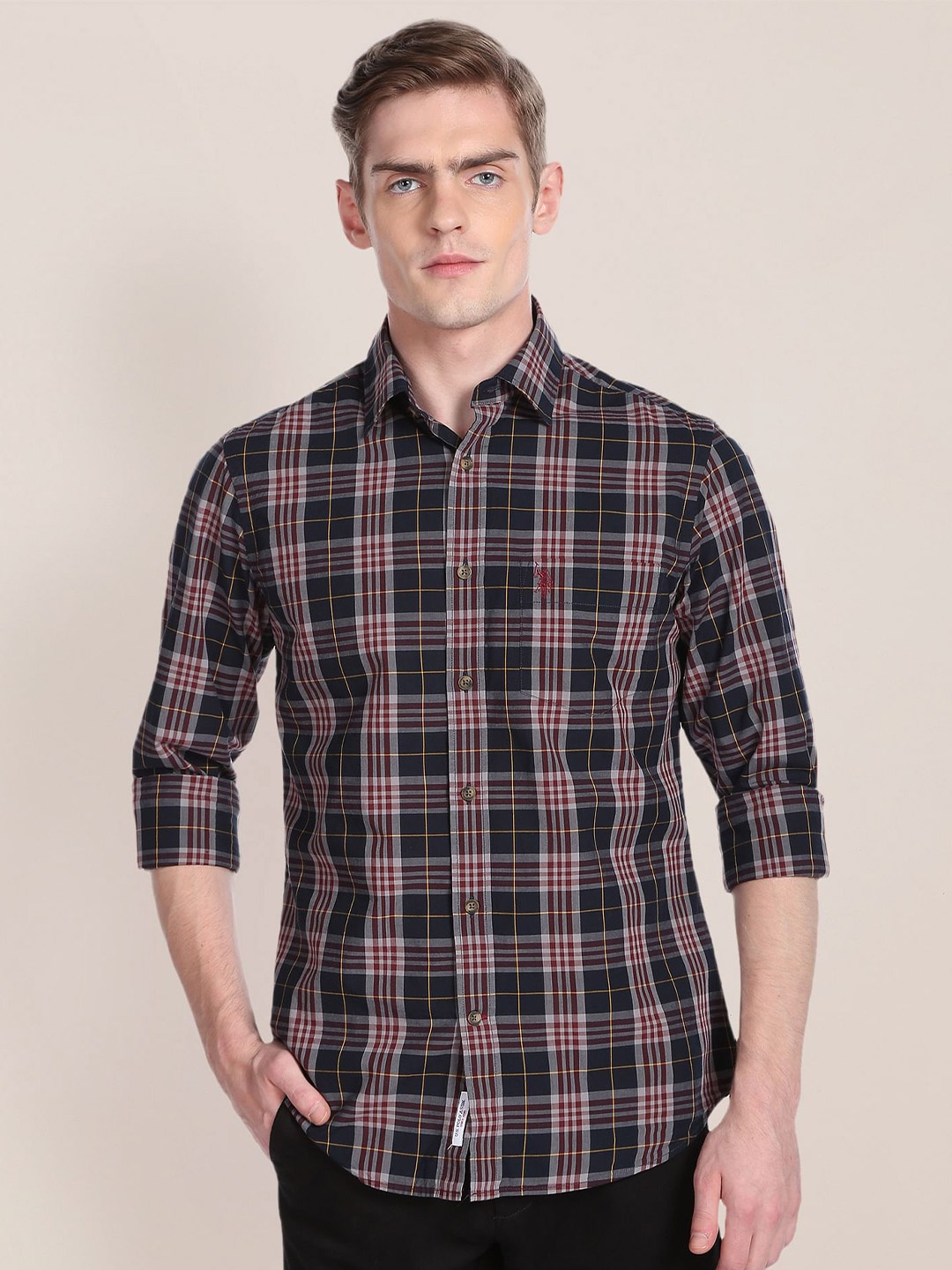 

U.S. Polo Assn. Tartan Checks Pure Cotton Casual Shirt, Navy blue