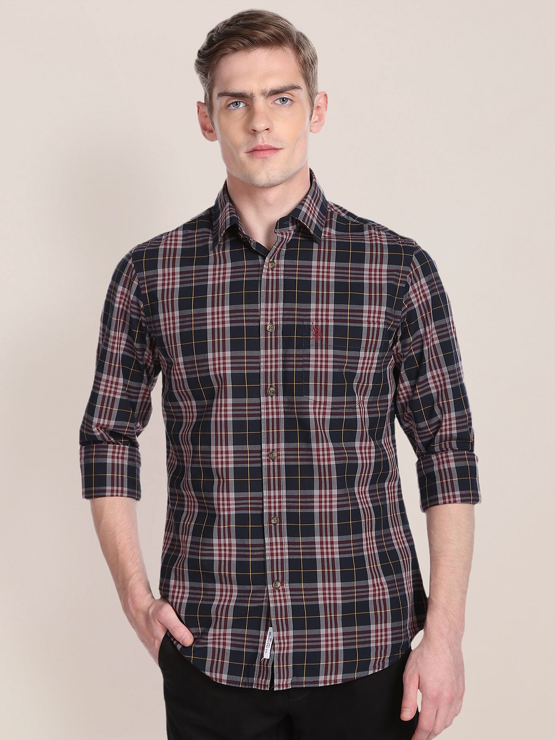 

U.S. Polo Assn. Tartan Checked Cotton Casual Shirt, Navy blue