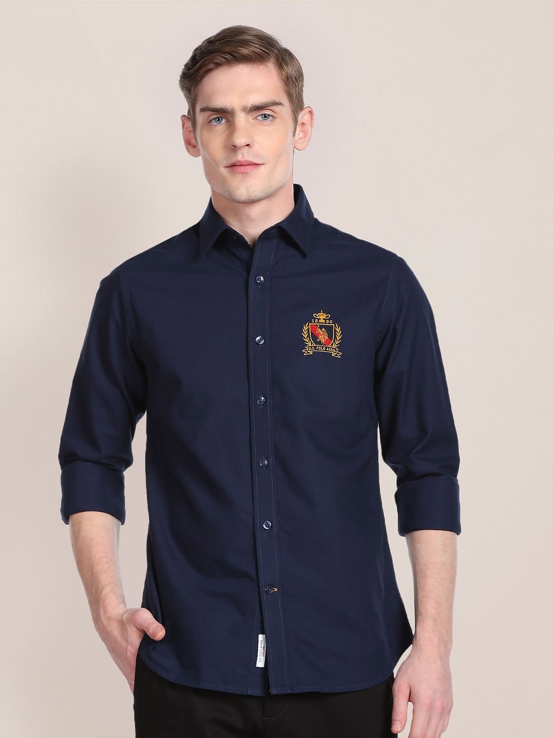 

U.S. Polo Assn. Spread Collar Pure Cotton Casual Shirt, Blue