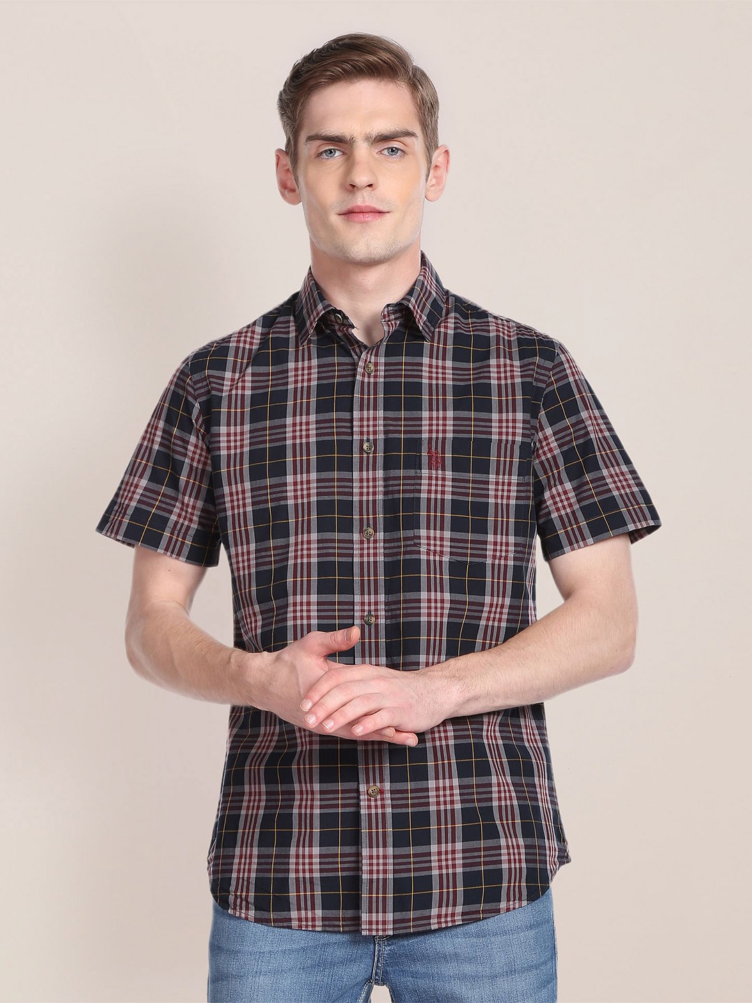 

U.S. Polo Assn. Tartan Checks Pure Cotton Casual Shirt, Navy blue