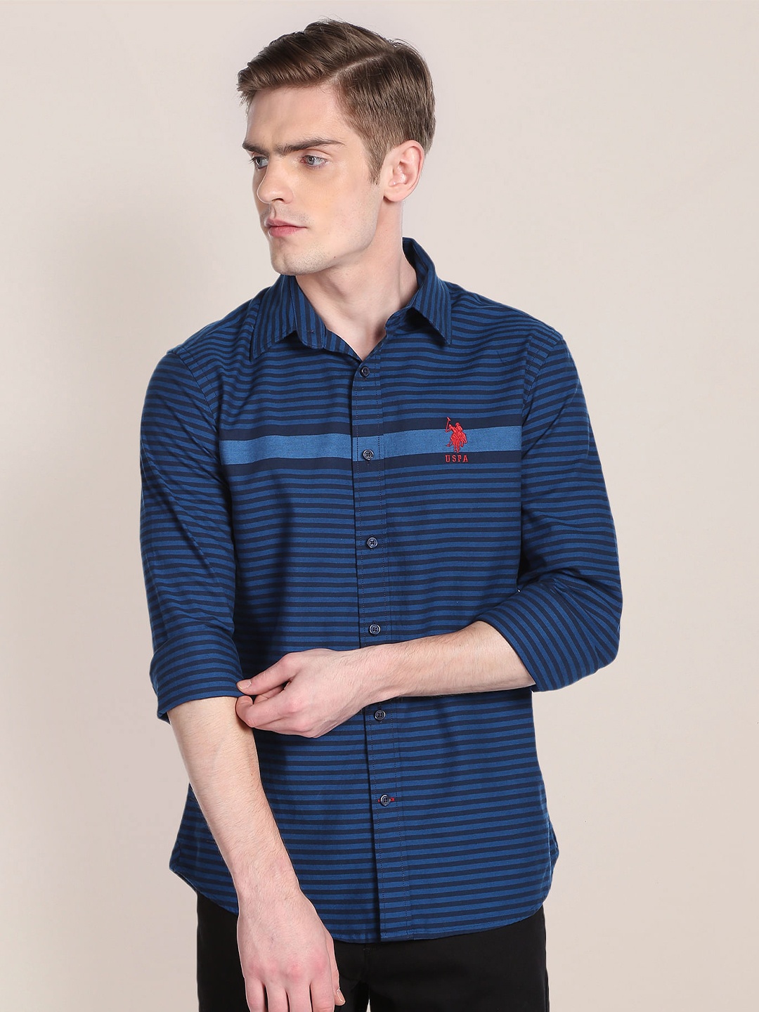 

U.S. Polo Assn. Horizontal Striped Pure Cotton Casual Shirt, Blue
