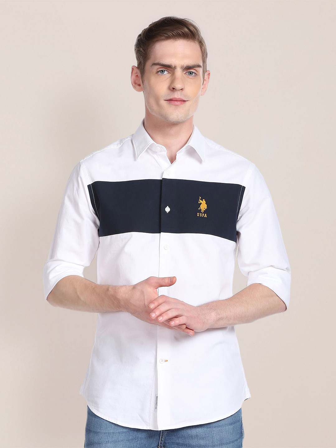 

U.S. Polo Assn. Striped Pure Cotton Casual Shirt, White