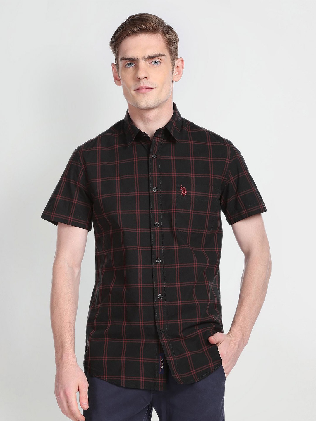 

U.S. Polo Assn. Denim Co. Tartan Checked Pure Cotton Casual Shirt, Black