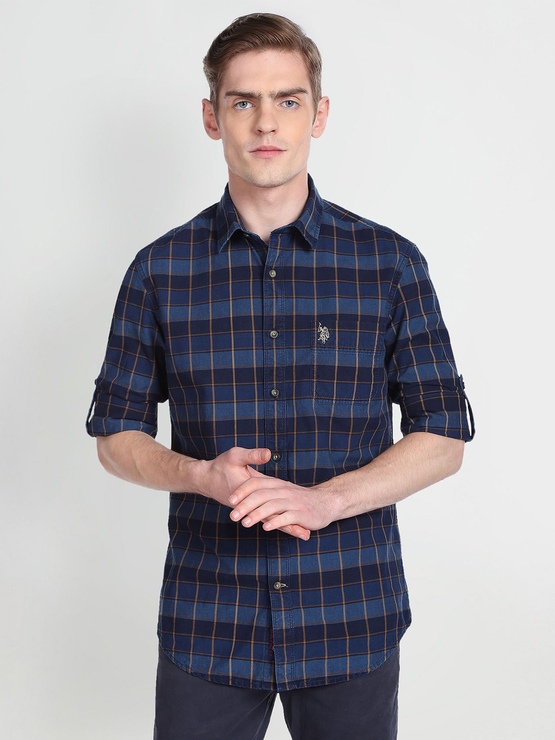 

U.S. Polo Assn. Denim Co. Tartan Checked Pure Cotton Casual Shirt, Blue