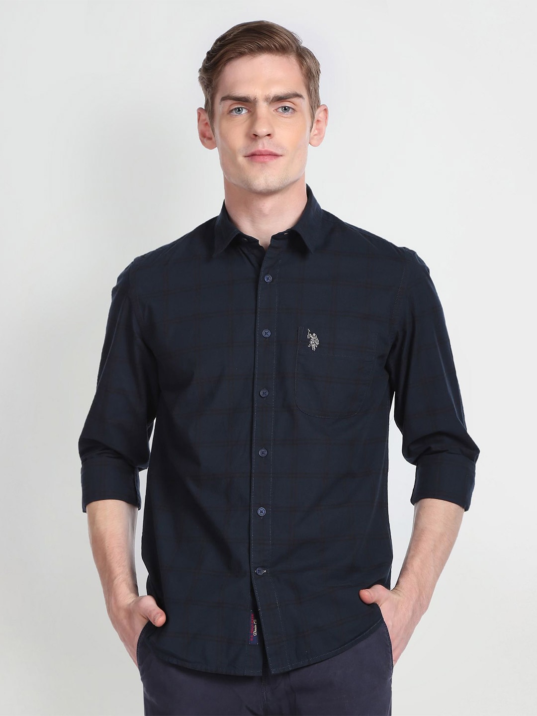 

U.S. Polo Assn. Denim Co. Tartan Checked Pure Cotton Casual Shirt, Navy blue