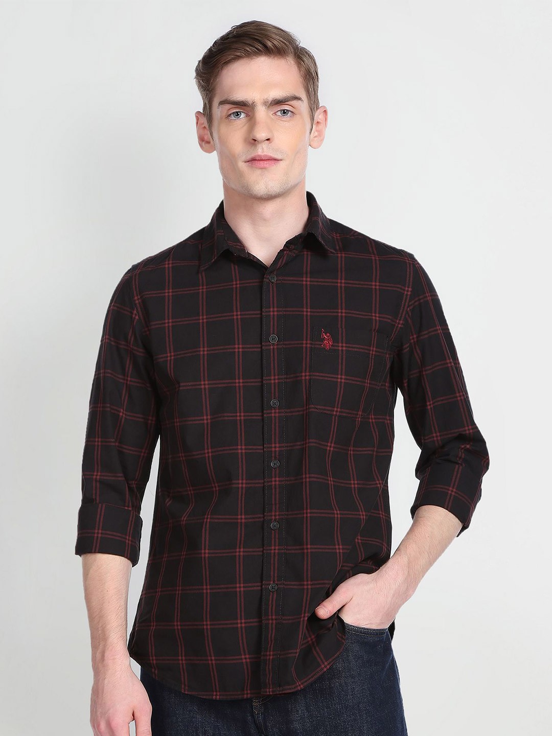 

U.S. Polo Assn. Denim Co. Tartan Checked Pure Cotton Casual Shirt, Black