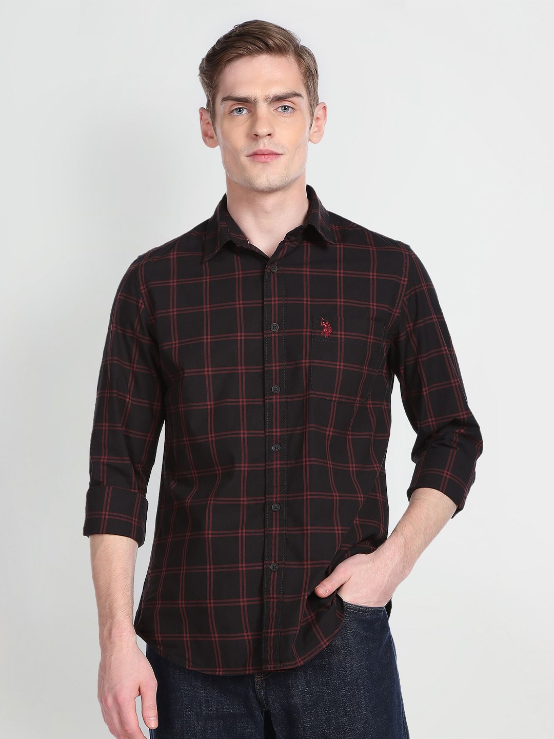 

U.S. Polo Assn. Denim Co. Tartan Checks Pure Cotton Casual Shirt, Black