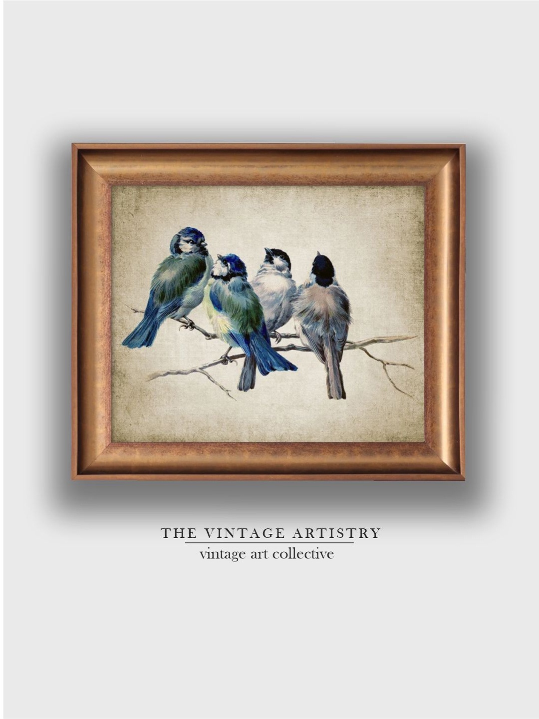 

THE VINTAGE ARTISTRY Vintage Blue Birds Wooden Framed Wall Art, Brown