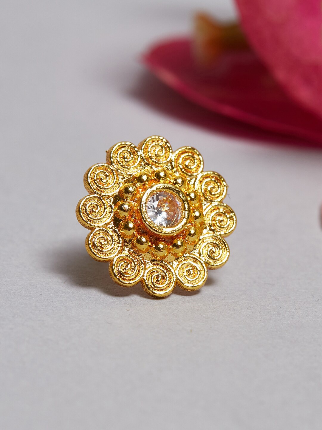 

Voylla Gold Plated Stone-Studded Floral Motif Nosepin