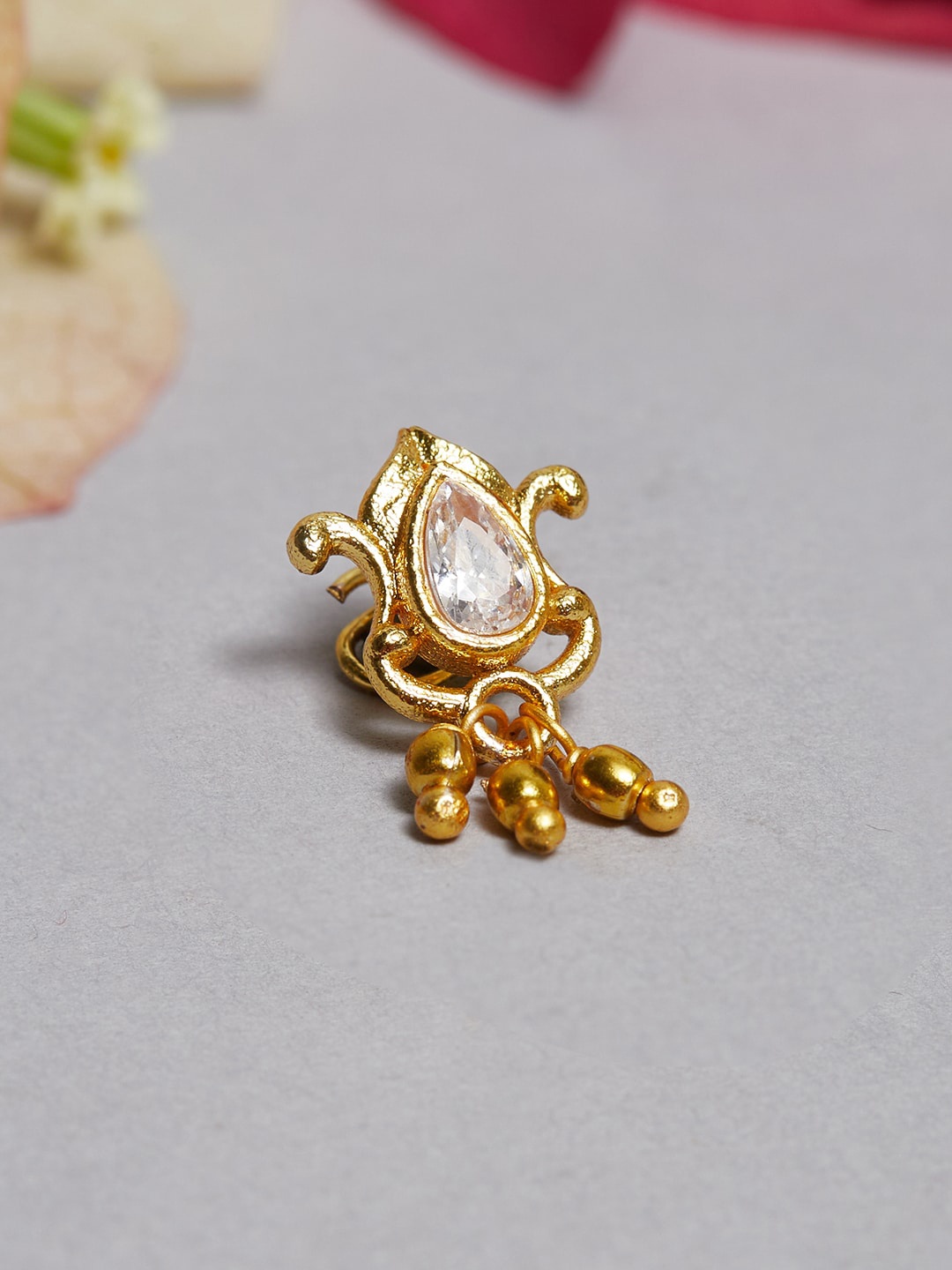 

Voylla Stone-Studded Nosepin, Gold