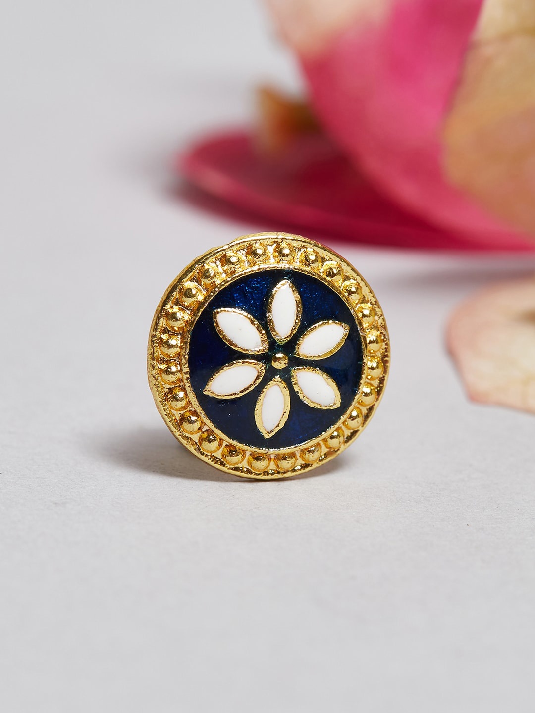 

Voylla Gold-Plated Oxidised Stone-Studded Floral Nosepin