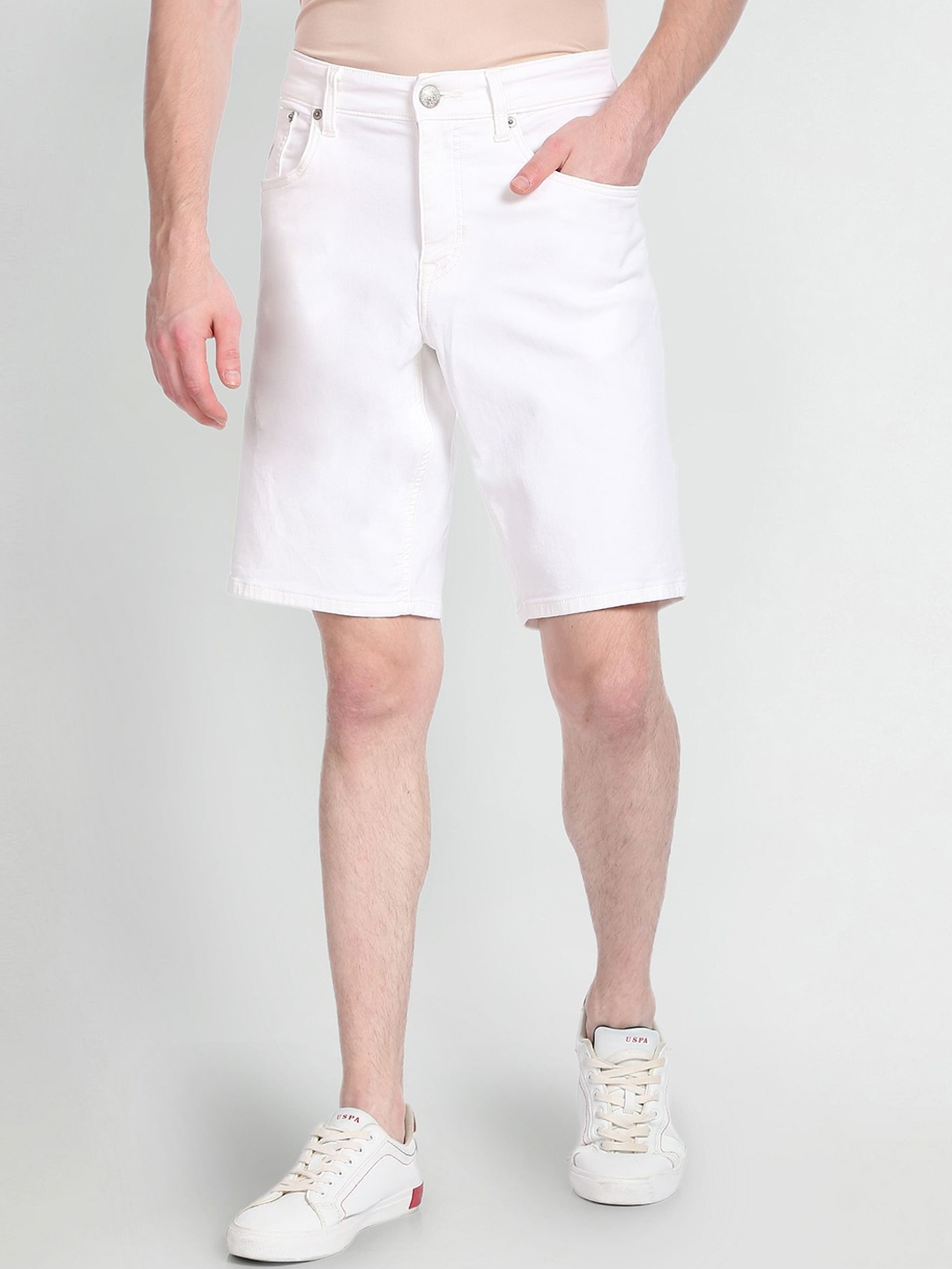 

U S Polo Assn Denim Co Men Cotton Slim Fit Denim Shorts, White