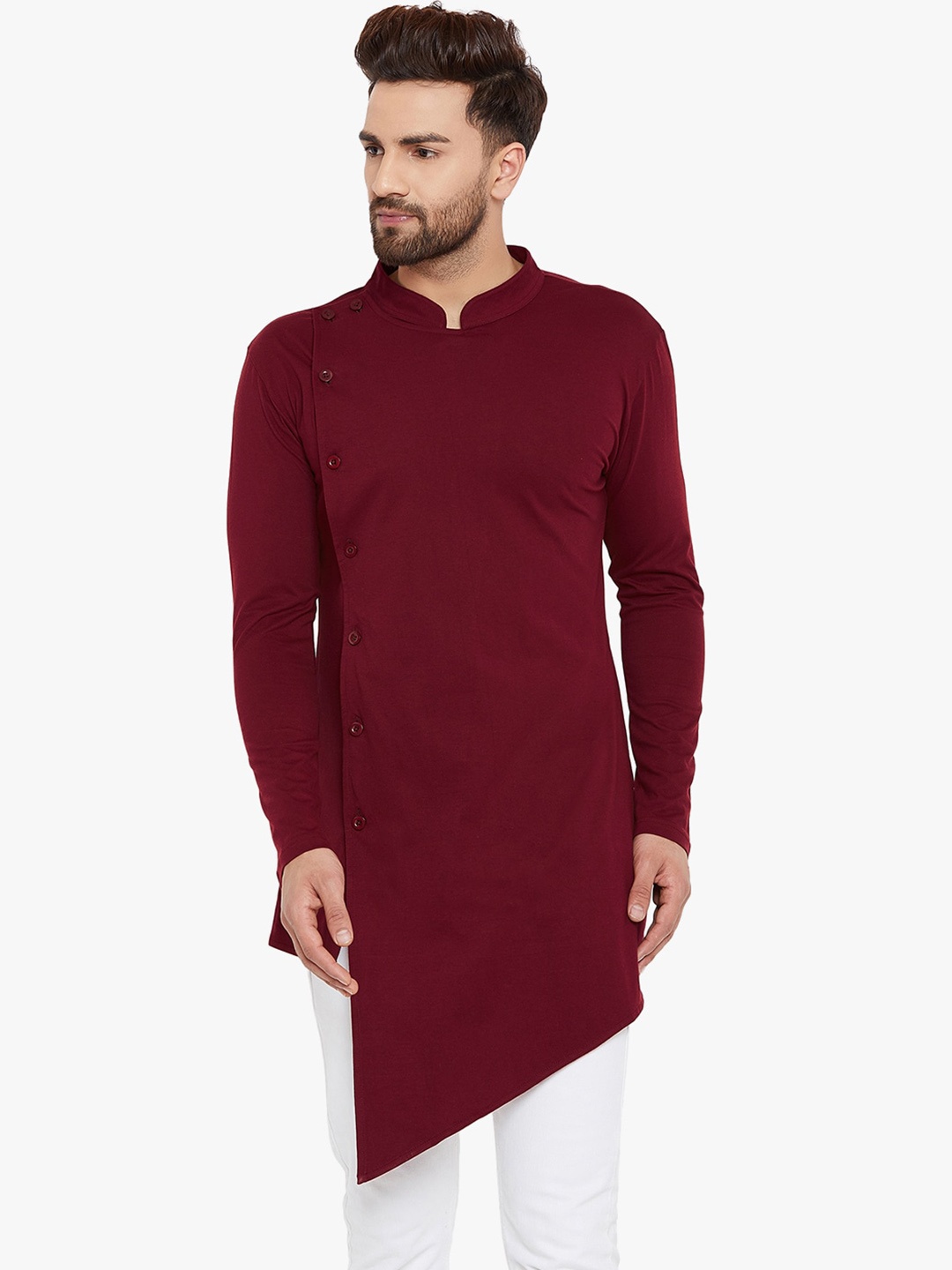 

Hypernation Angrakha Asymmetric Pure Cotton Kurta, Maroon