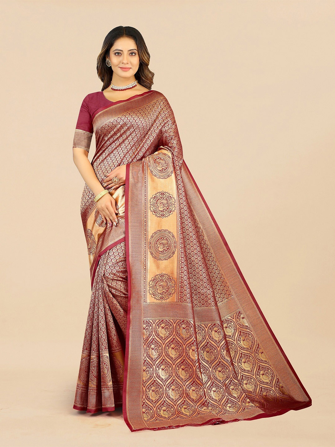 

Fashion FRICKS Ethnic Motif Pure Silk Banarasi Zari Saree, Maroon