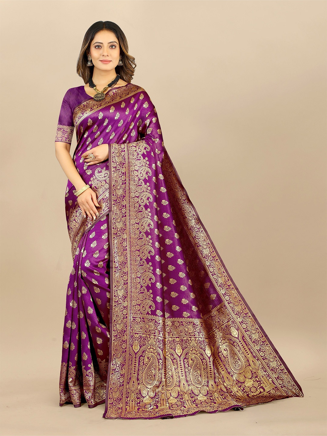 

Fashion FRICKS Ethnic Motif Pure Silk Banarasi Zari Saree, Burgundy
