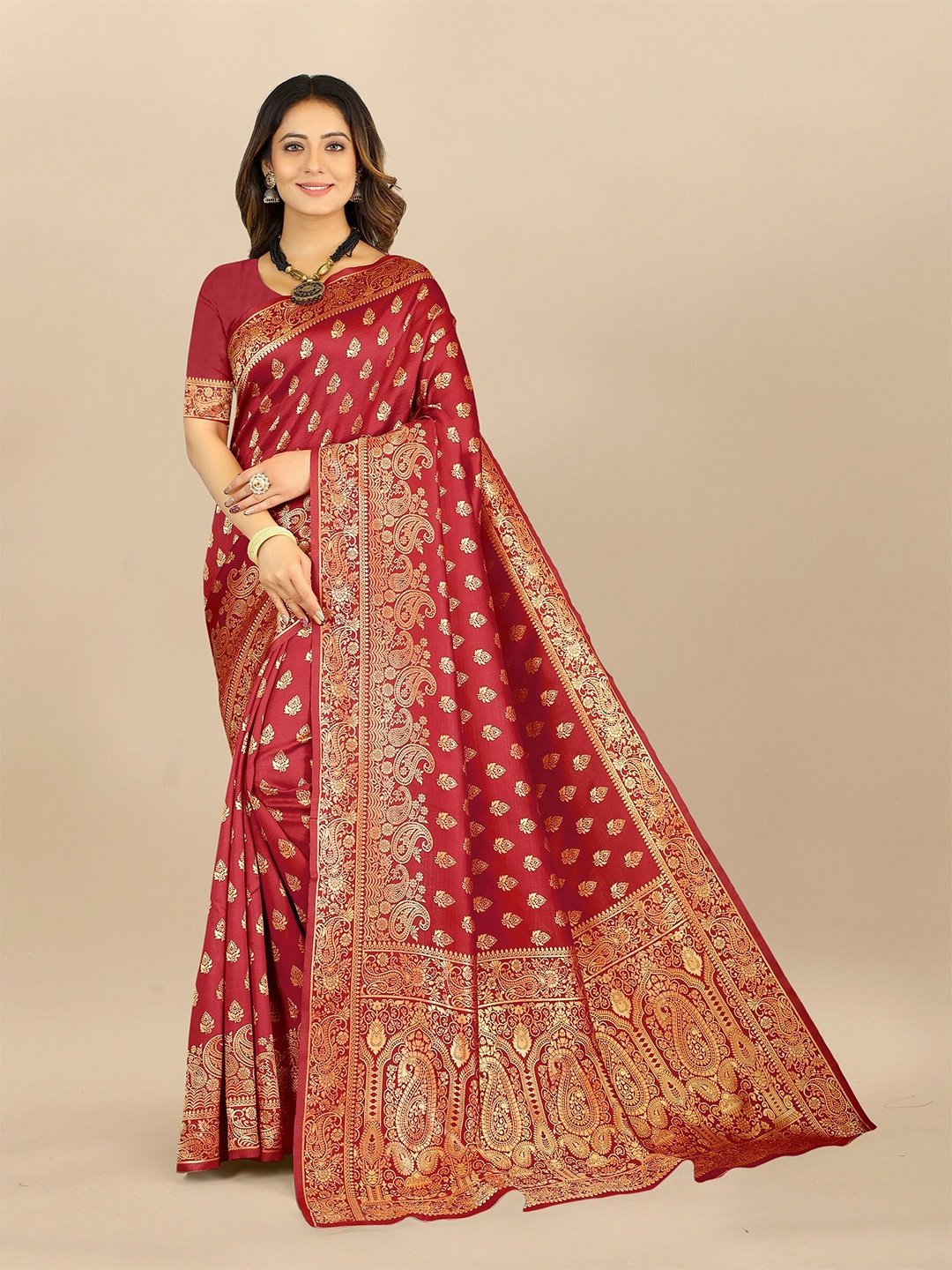 

Fashion FRICKS Ethnic Motif Pure Silk Banarasi Zari Saree, Maroon