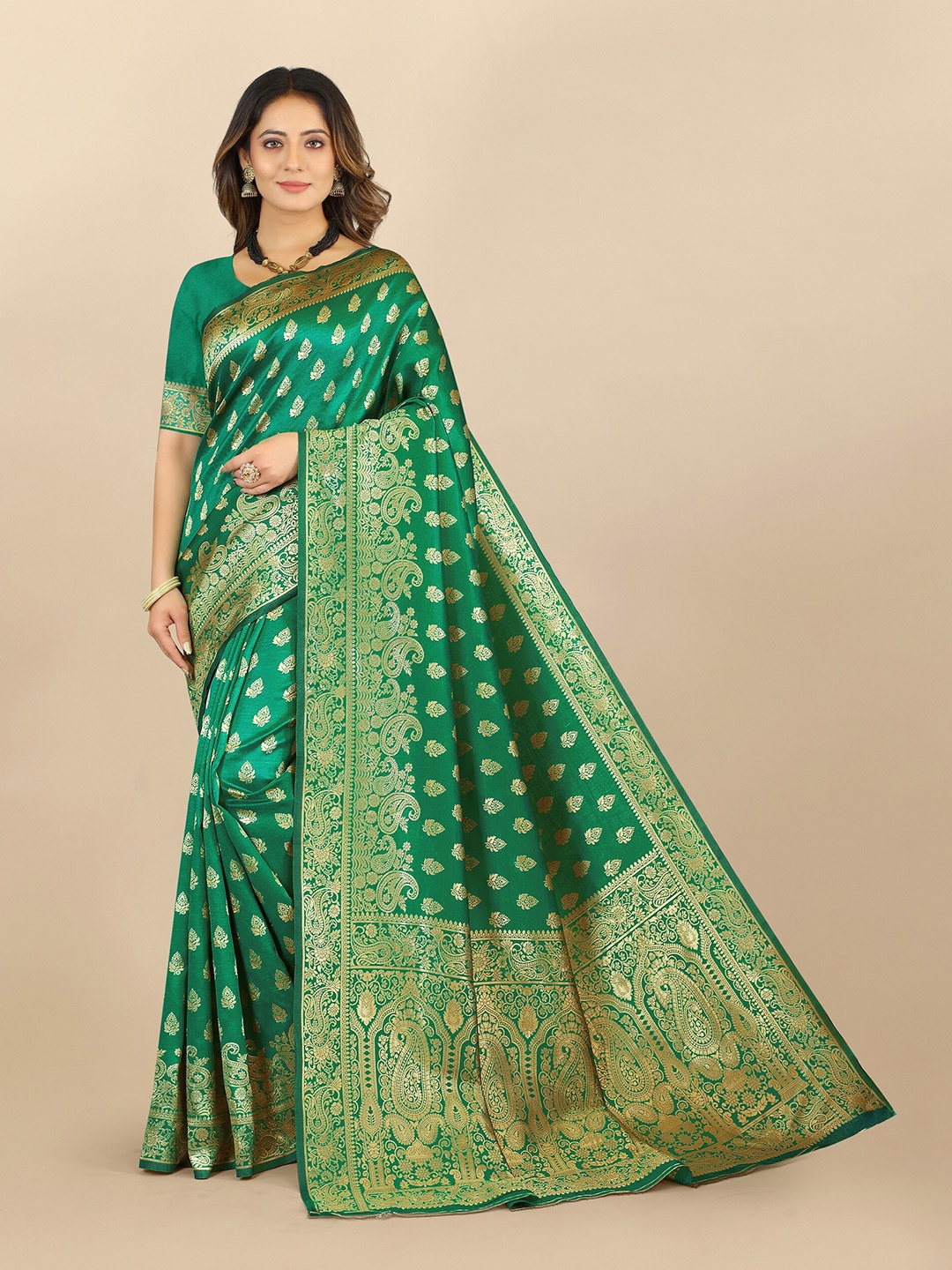 

Fashion FRICKS Ethnic Motif Pure Silk Banarasi Zari Saree, Green