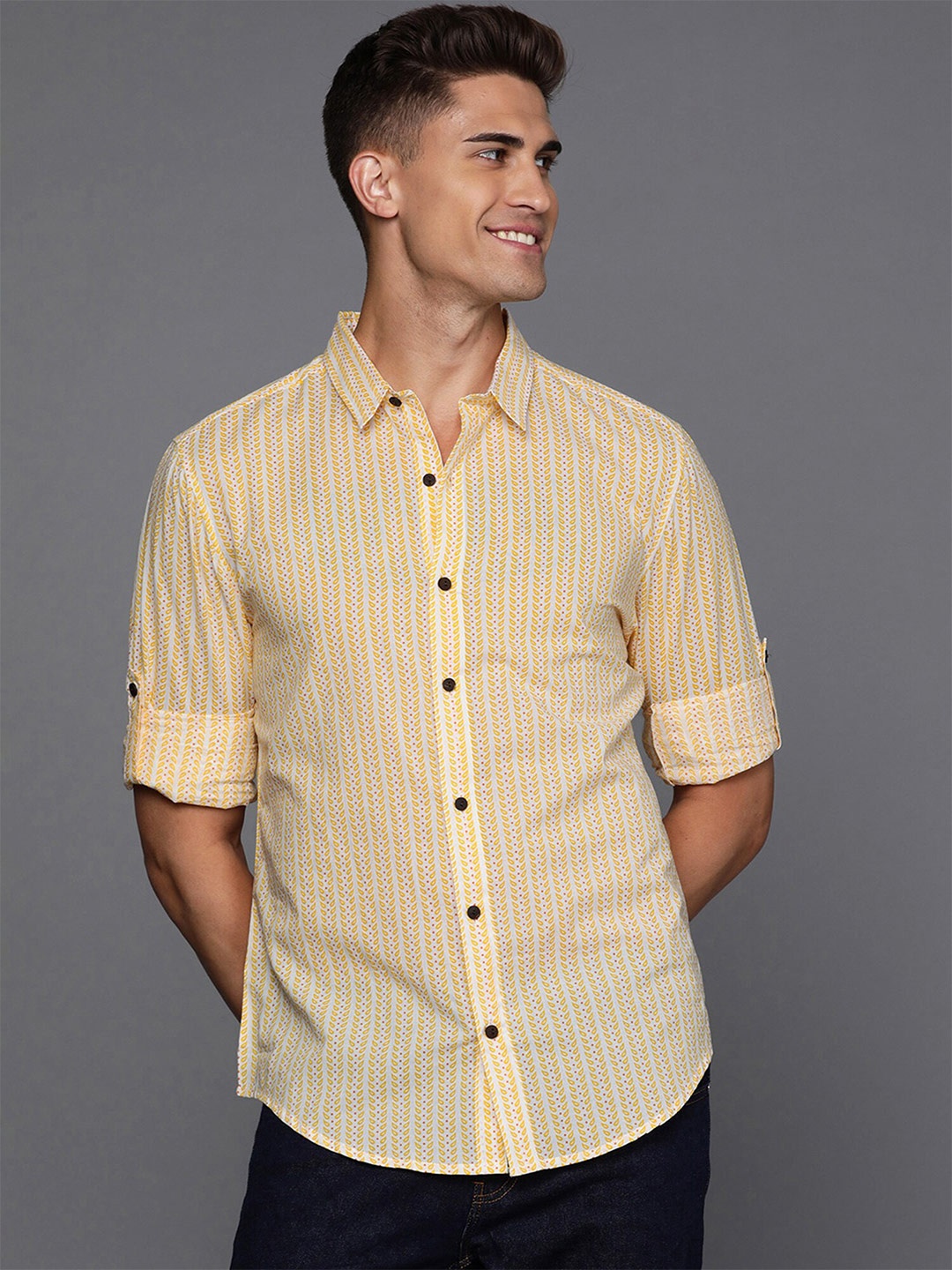 

Indo Era Smart Ethnic Motifs Printed Cotton Casual Shirt, Yellow