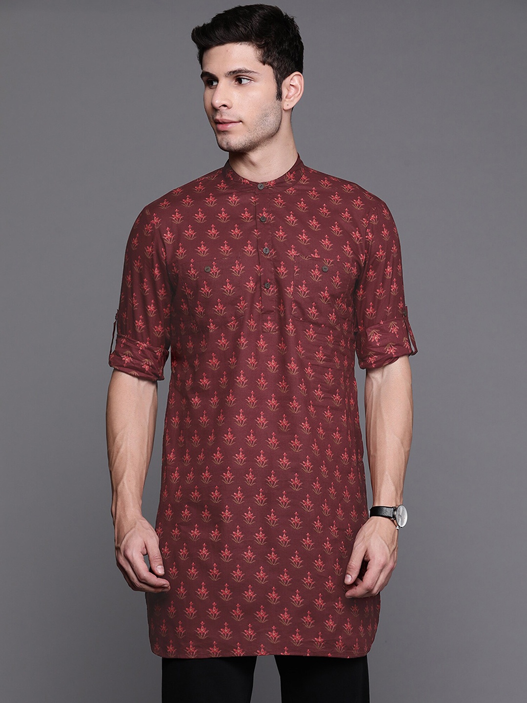 

Indo Era Ethnic Motifs Printed Cotton Kurta, Maroon