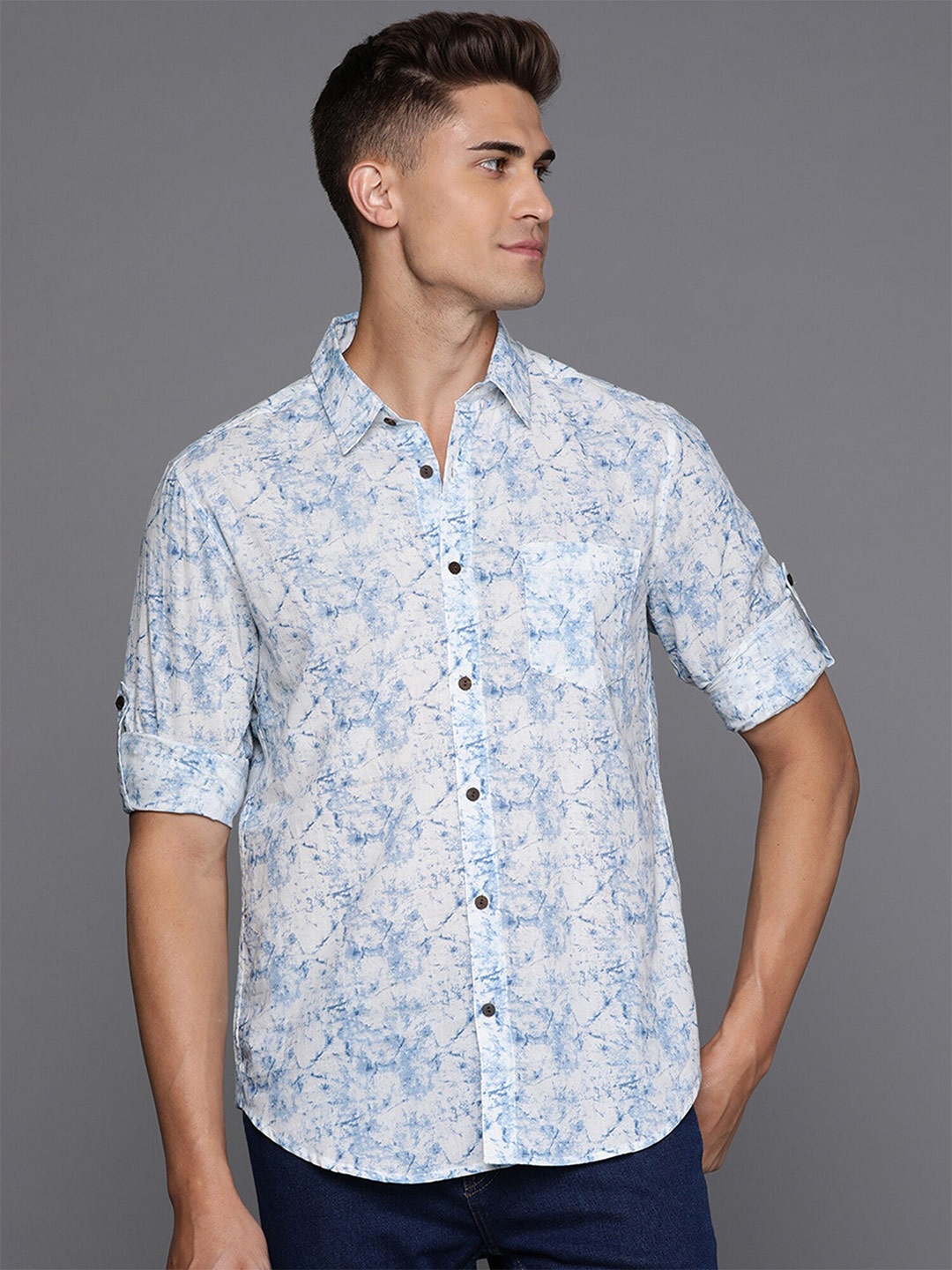 

Indo Era Smart Abstract Printed Cotton Casual Shirt, Blue