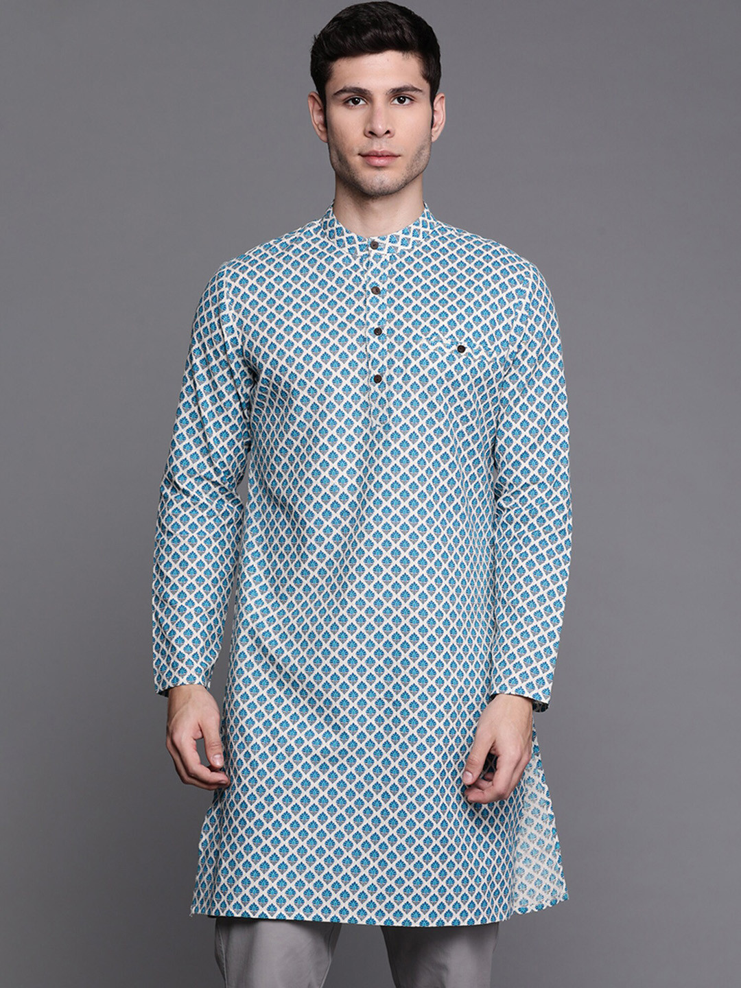 

Indo Era Ethnic Motifs Printed Cotton Kurta, Blue
