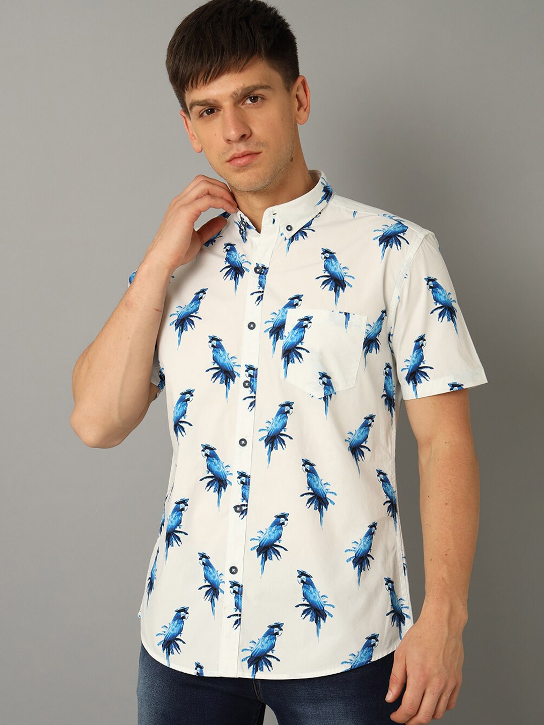 

YOVISH Graphic Printed Cotton Casual Shirt, White