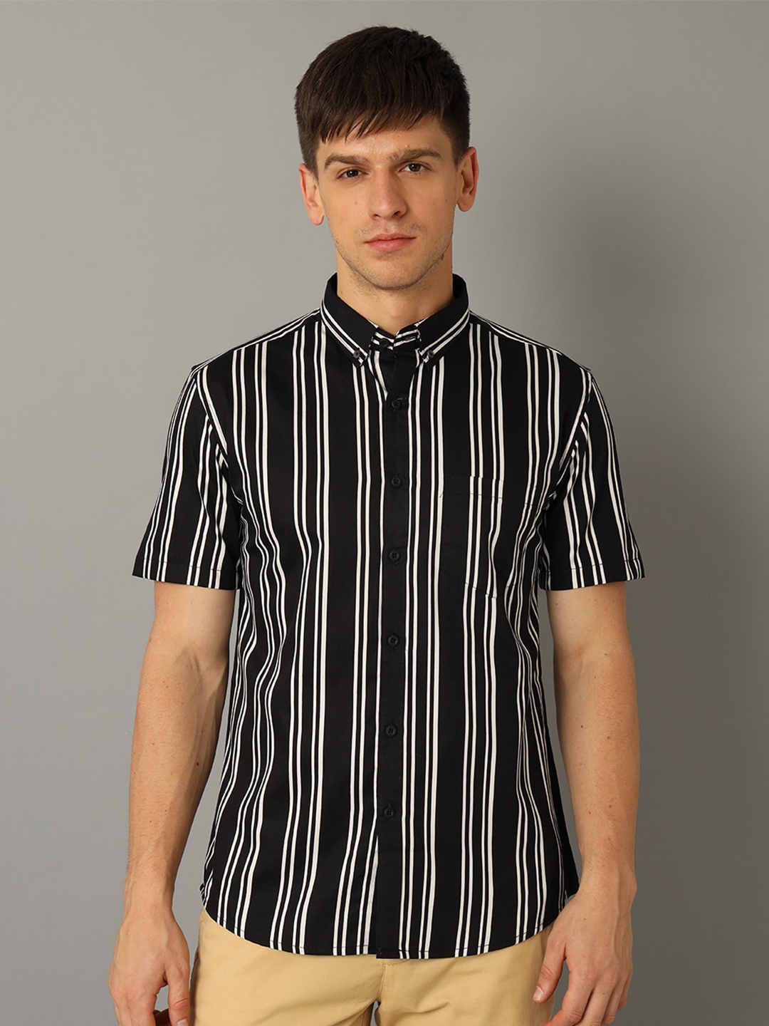 

YOVISH Striped Cotton Casual Shirt, Black