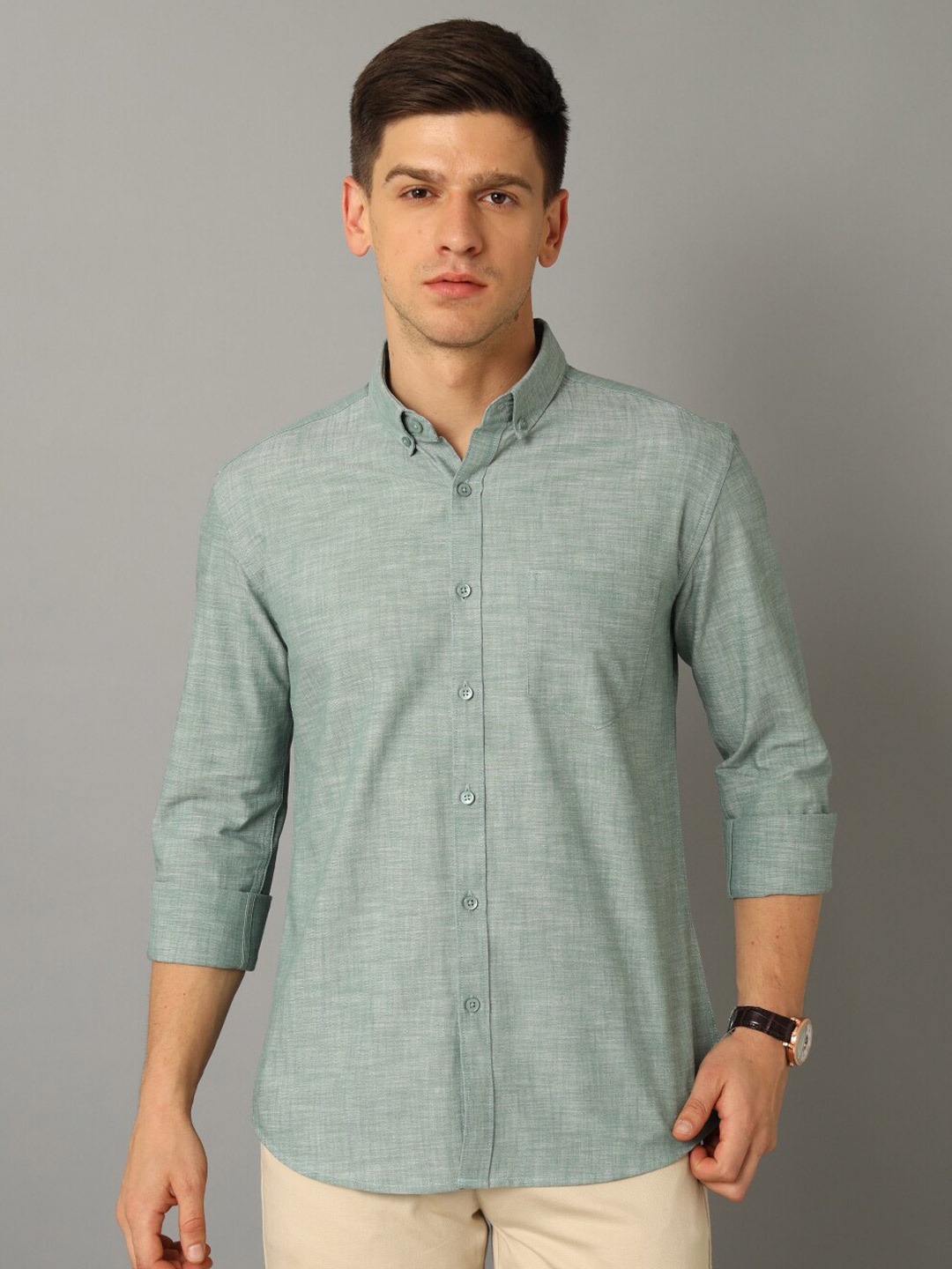 

YOVISH Button Down Collar Cotton Casual Shirt, Green