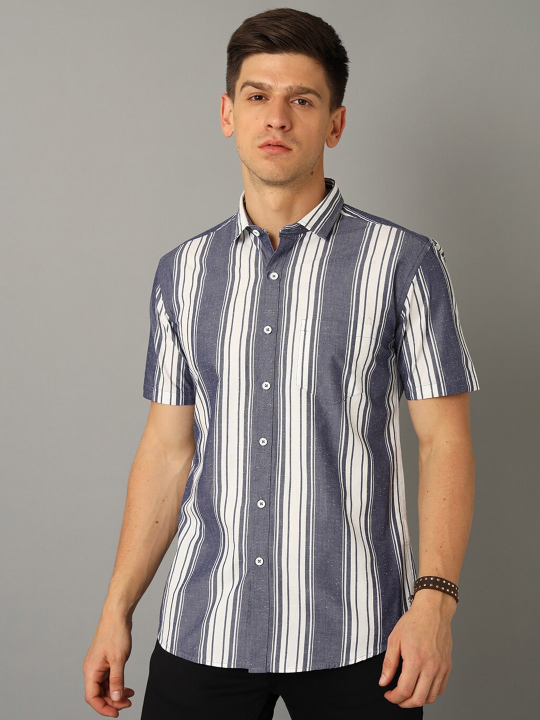 

YOVISH Striped Cotton Casual Shirt, Grey