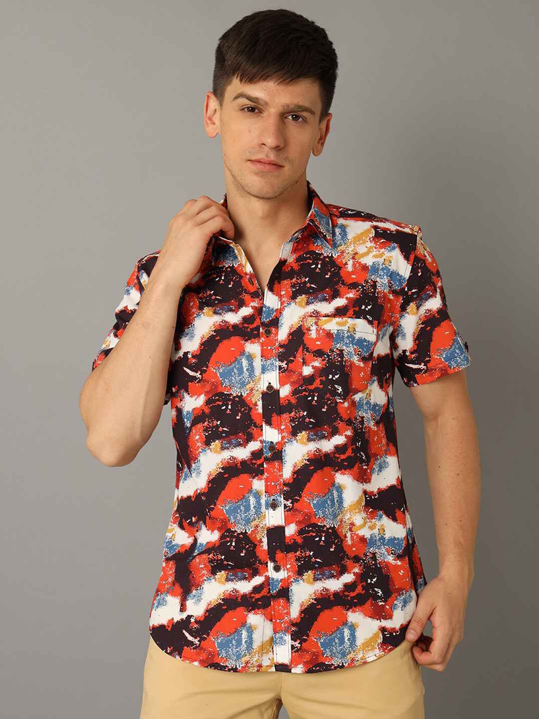 

YOVISH Smart Abstract Printed Cotton Casual Shirt, Orange