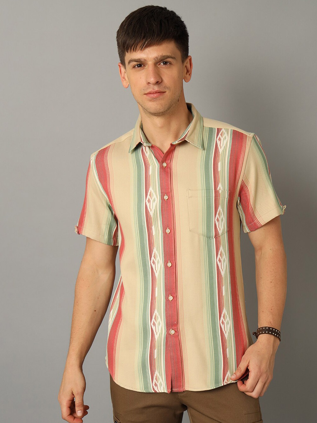 

YOVISH Smart Multi Stripes Cotton Casual Shirt, Beige