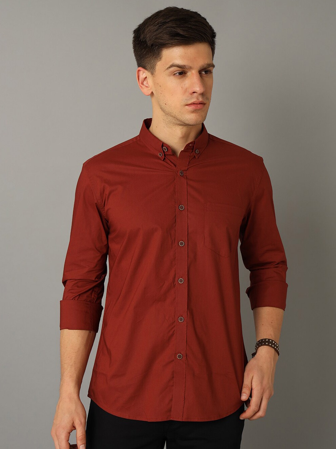

YOVISH Spread Collar Cotton Casual Shirt, Brown