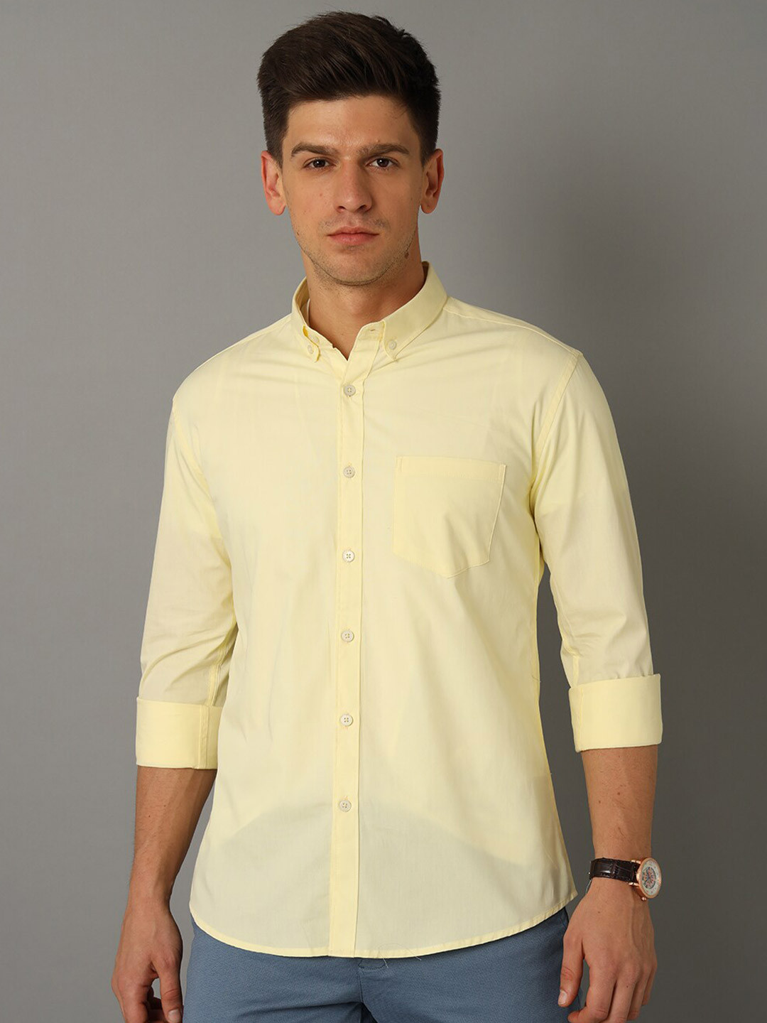 

YOVISH Button Down Collar Cotton Casual Shirt, Yellow