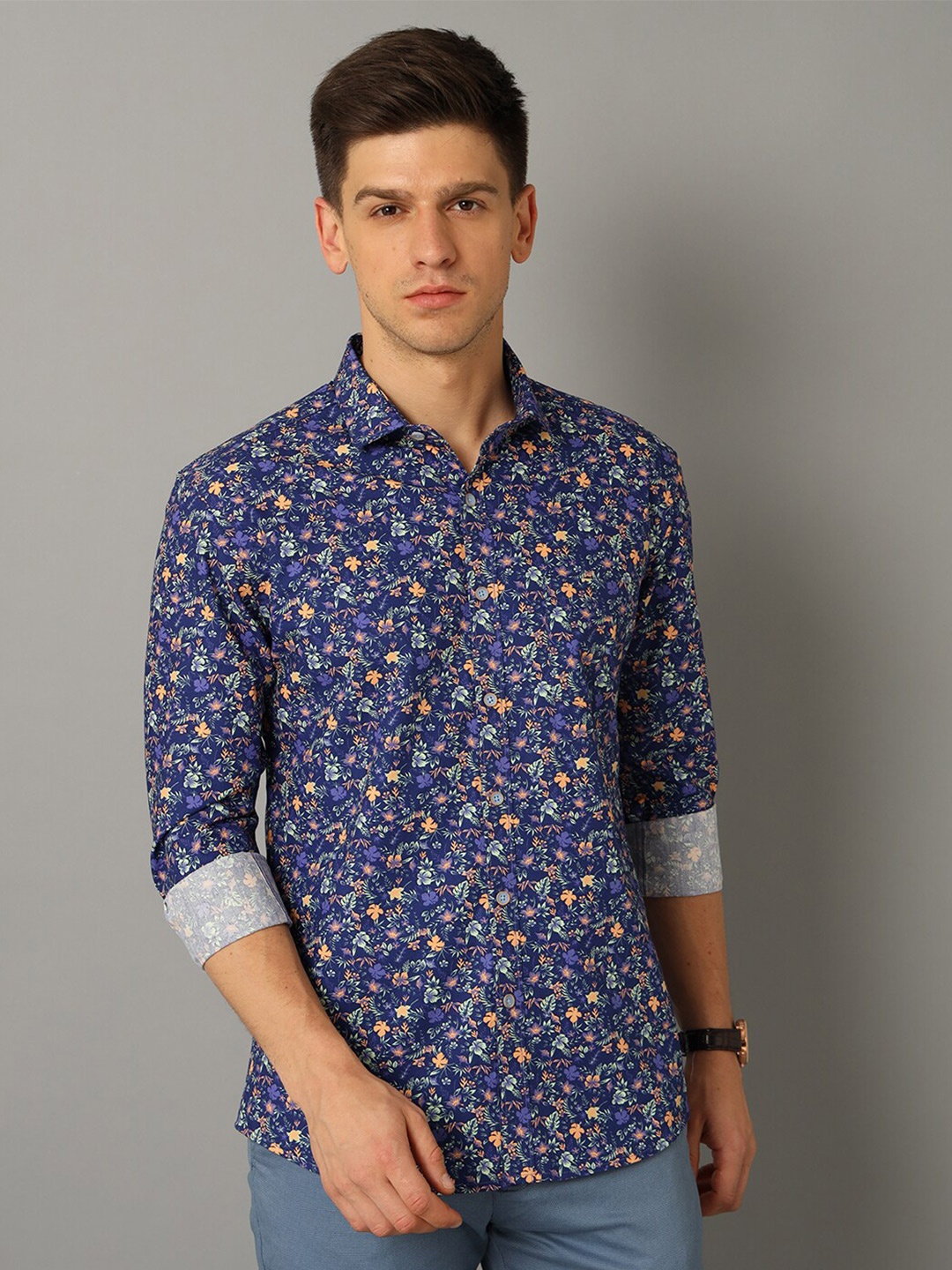 

YOVISH Floral Printed Long Sleeves Smart Fit Cotton Casual Shirt, Blue