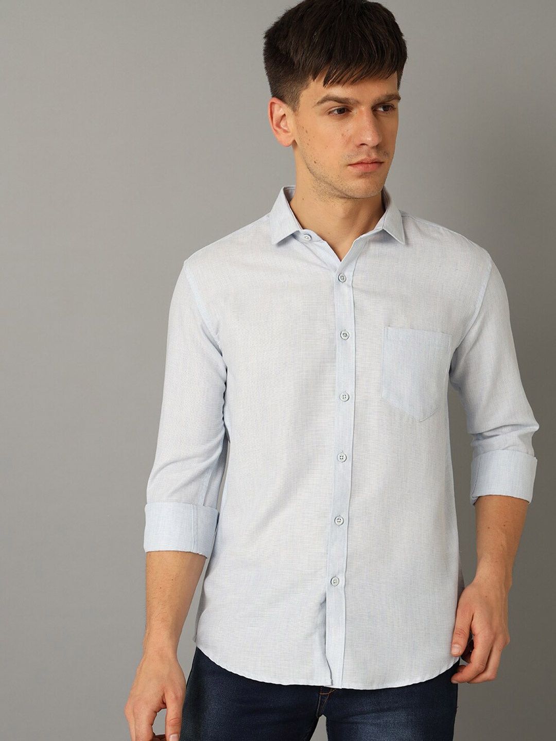 

YOVISH Spread Collar Cotton Casual Shirt, Blue