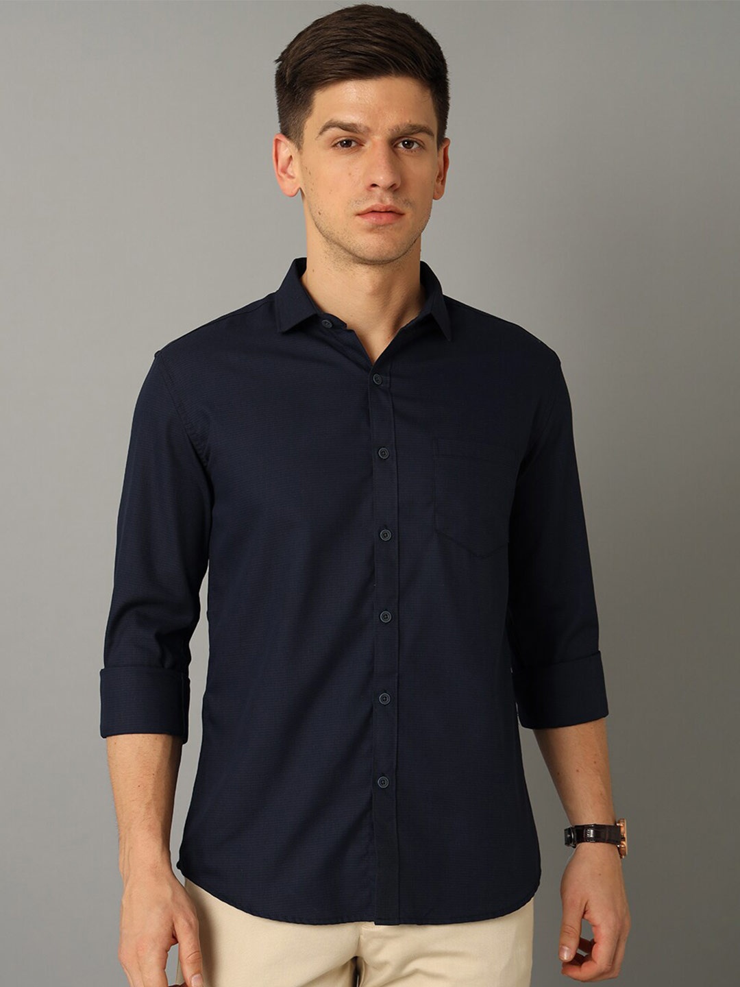 

YOVISH Spread Collar Striped Cotton Casual Shirt, Blue