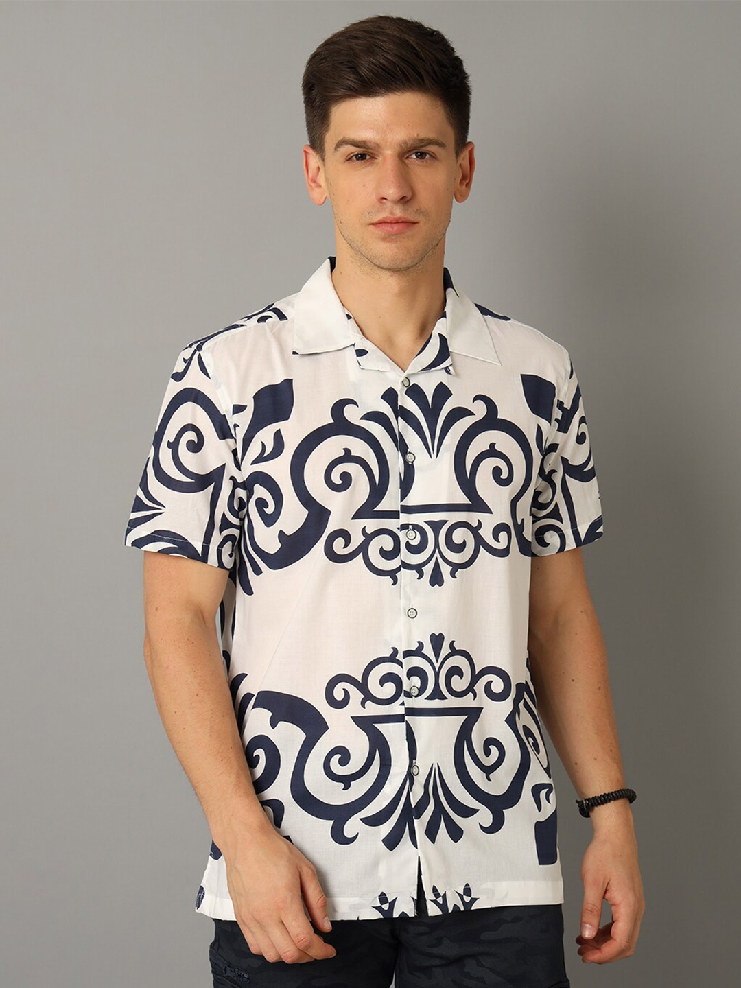 

YOVISH Ethnic Motifs Printed Cotton Casual Shirt, White