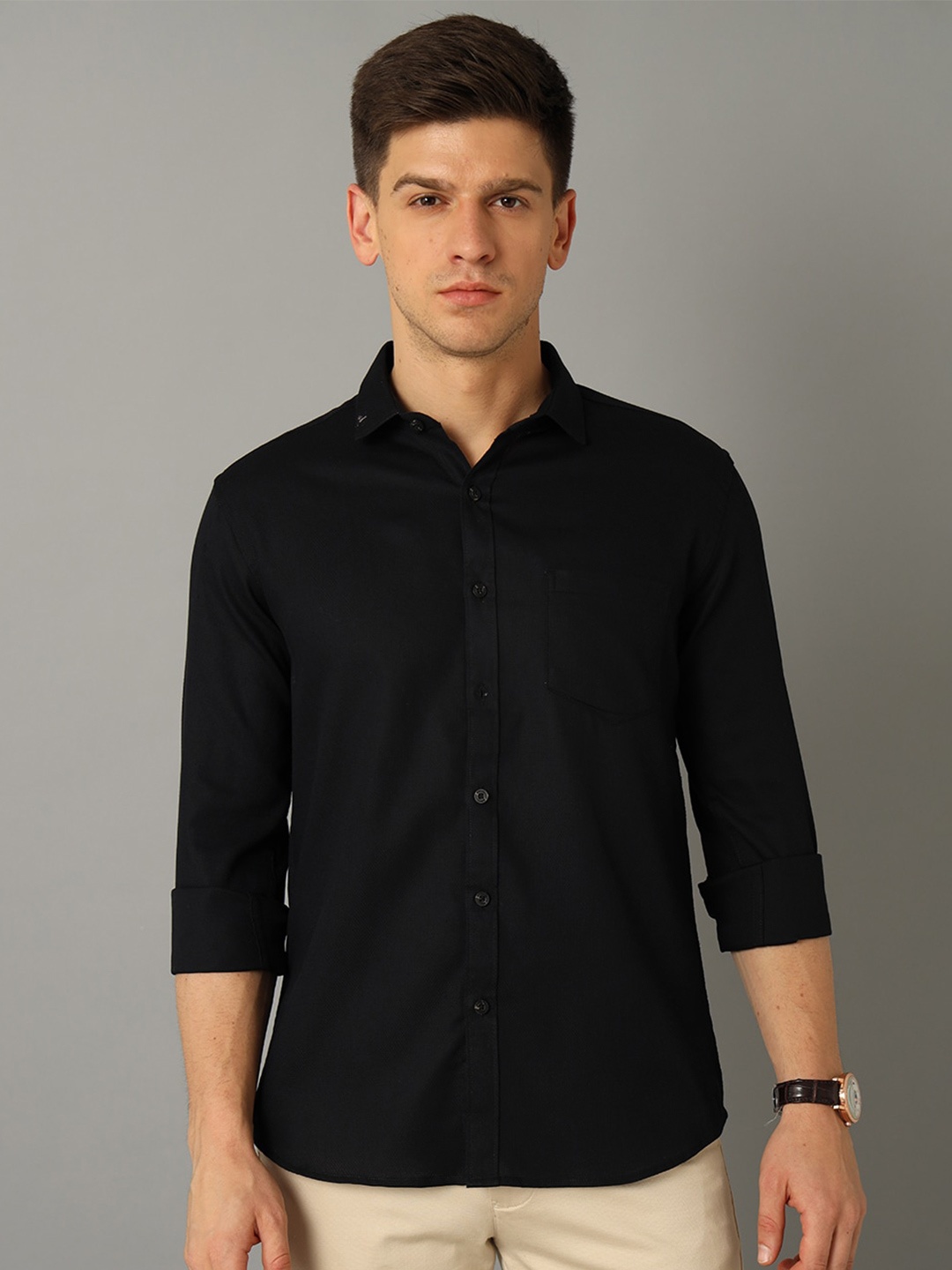 

YOVISH Long Sleeves Smart Fit Cotton Shirt, Black