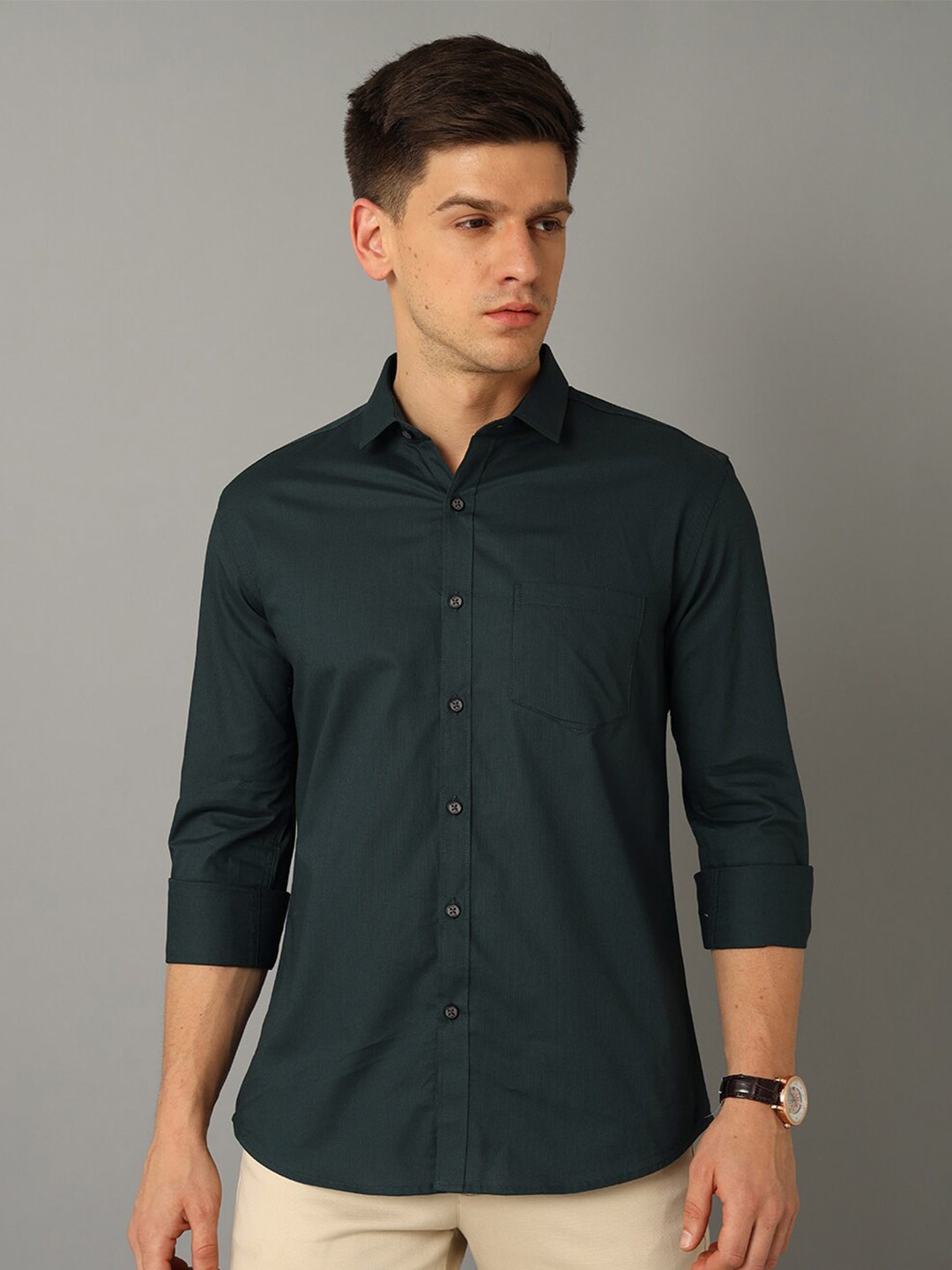 

YOVISH Self Design Smart Cotton Casual Shirt, Green