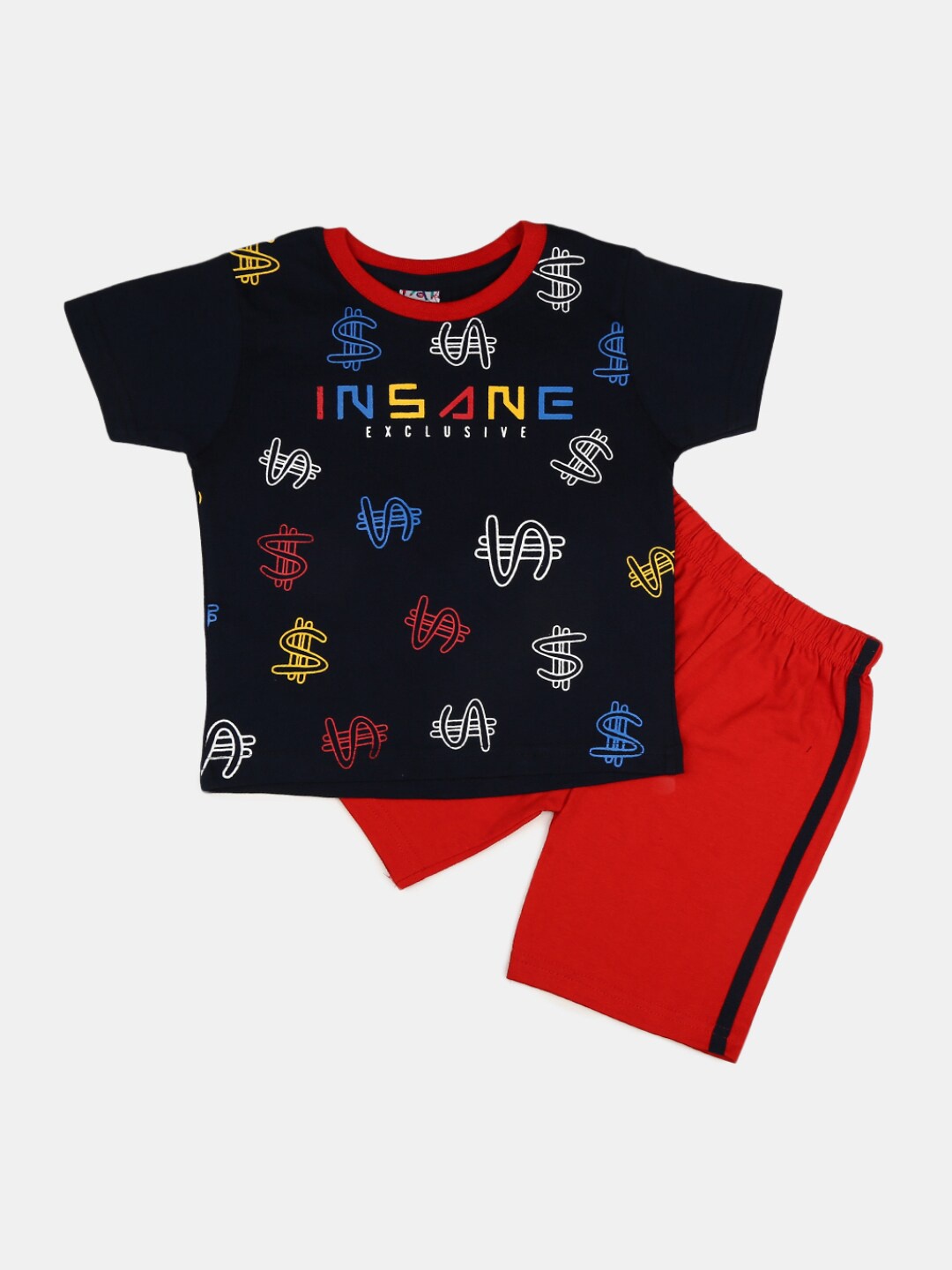 

V-Mart Boys Printed Pure Cotton T-shirt with Shorts, Navy blue