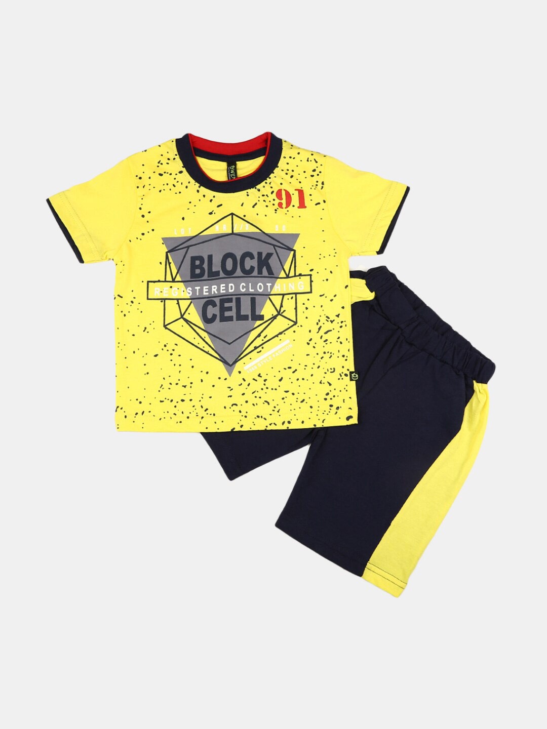 

V-Mart Boys Printed Pure Cotton T-shirt with Shorts, Yellow