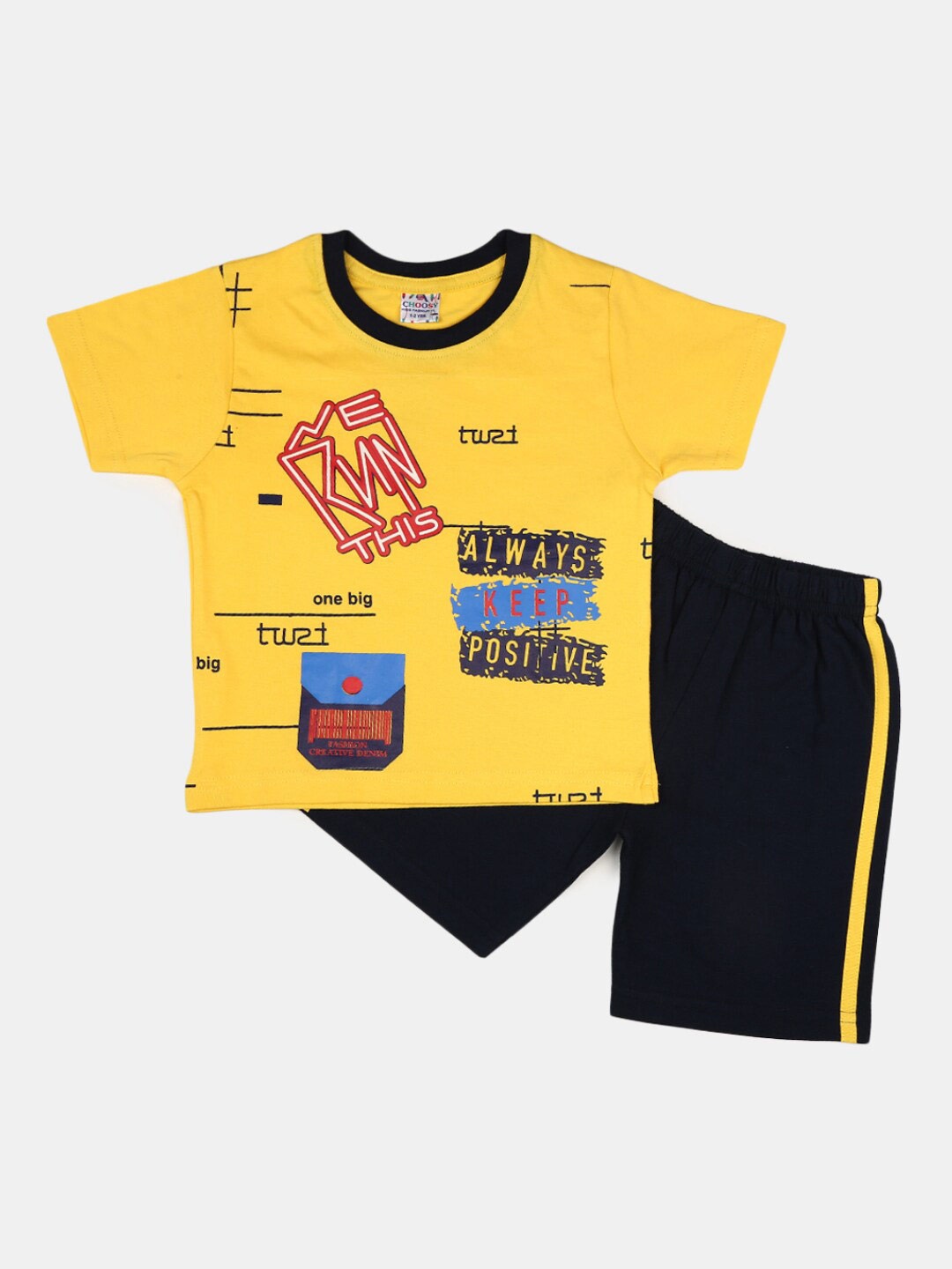 

V-Mart Boys Printed Pure Cotton T-shirt with Shorts, Yellow
