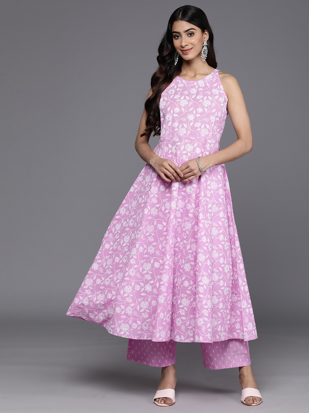 

Varanga Floral Printed Regular Pure Cotton Kurta with Trousers, Lavender