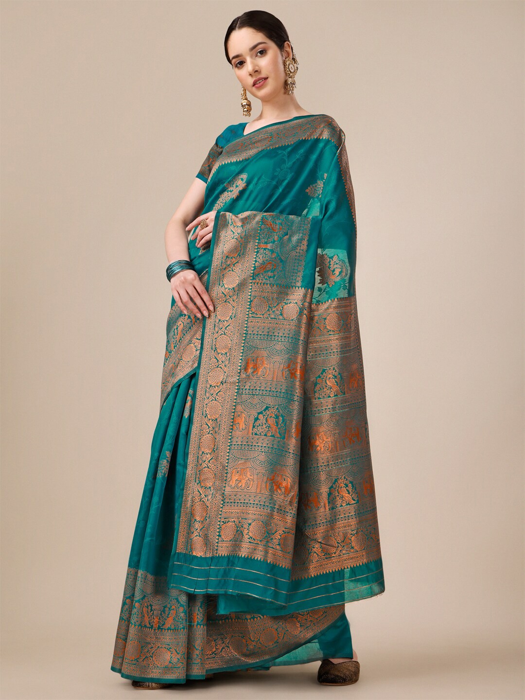 

AVANTIKA FASHION Ethnic Motif Woven Design Zari Pure Silk kanjeevaram Saree, Turquoise blue