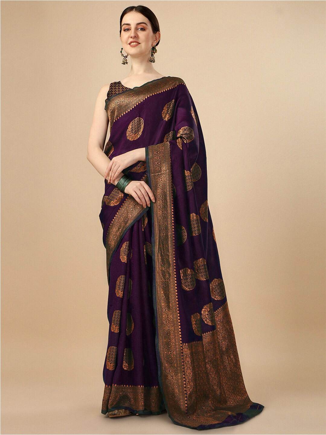 

AVANTIKA FASHION Ethnic Motifs Woven Design Zari Pure Silk Kanjeevaram Saree, Purple