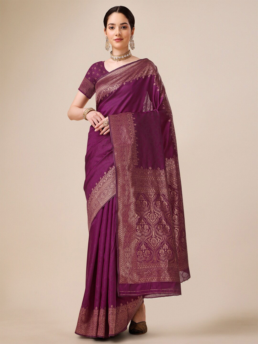 

AVANTIKA FASHION Ethnic Motifs Woven Design Zari Pure Silk Kanjeevaram Saree, Purple